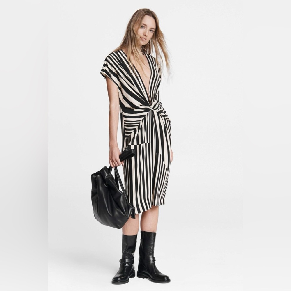 NWT $525 Rag & Bone Beatrice Printed Dress In Gold Stripe - Picture 2 of 9